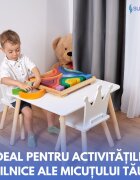 Suporto Set masa si 2 scaune pentru copii Print si Printesa Alb din lemn MDF scaun in forma de coronita varsta 3-6 ani cu margini rotunjite