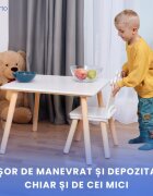 Suporto Set masa si 2 scaune pentru copii Print si Printesa Alb din lemn MDF scaun in forma de coronita varsta 3-6 ani cu margini rotunjite