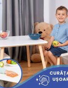 Suporto Set masa si 2 scaune pentru copii Print si Printesa Alb din lemn MDF scaun in forma de coronita varsta 3-6 ani cu margini rotunjite