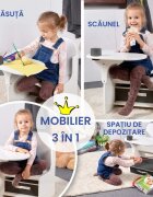 Suporto Set masuta cu scaun incorporat pentru copii 3 in 1 din lemn Mdf 3-6 ani alb-gri