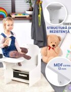 Suporto Set masuta cu scaun incorporat pentru copii 3 in 1 din lemn Mdf 3-6 ani alb-gri