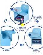 Suporto Set masuta cu scaun incorporat pentru copii 3 in 1 din lemn Mdf 3-6 ani albastru