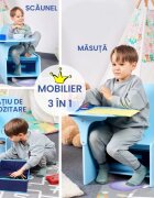 Suporto Set masuta cu scaun incorporat pentru copii 3 in 1 din lemn Mdf 3-6 ani albastru