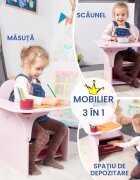 Suporto Set masuta cu scaun incorporat pentru copii 3 in 1 din lemn Mdf 3-6 ani roz