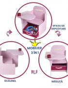 Suporto Set masuta cu scaun incorporat pentru copii 3 in 1 din lemn Mdf 3-6 ani roz