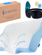 Suporto Set perna cervicala anatomica si ortopedica albastra + masca de dormit 3D cu saculet verde smarald