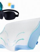 Suporto Set perna cervicala anatomica si ortopedica albastra + masca de dormit 3D cu saculet verde smarald