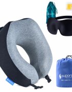 Suporto Set perna de calatorie neagra Travel Companion din spuma cu memorie si masca de dormit 3D cu saculet verde smarald