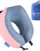 Suporto Set perna de calatorie roz Travel Companion din spuma cu memorie si masca de dormit 3D cu saculet roz peach