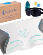 Suporto Set perna ortopedica cervicala pentru dormit cu extensii gri + masca de dormit 3D cu saculet verde smarald ideale pentru ochi obositi si un somn odihnitor