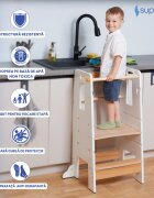 Suporto Turn de invatare tip Learning tower pentru copii AlbMaro rol de inaltator cu treapta de urcare reglabila antiderapanta si balustrade de protectie