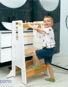 Suporto Turn de invatare tip Learning tower pentru copii AlbMaro rol de inaltator cu treapta de urcare reglabila antiderapanta si balustrade de protectie
