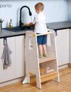 Suporto Turn de invatare tip Learning tower pentru copii AlbMaro rol de inaltator cu treapta de urcare reglabila antiderapanta si balustrade de protectie