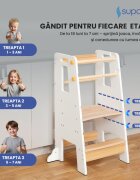 Suporto Turn de invatare tip Learning tower pentru copii AlbMaro rol de inaltator cu treapta de urcare reglabila antiderapanta si balustrade de protectie