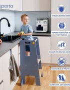 Suporto Turn de invatare tip Learning tower pentru copii GriMaro rol de inaltator cu treapta de urcare reglabila antiderapanta si balustrade de protectie