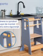 Suporto Turn de invatare tip Learning tower pentru copii GriMaro rol de inaltator cu treapta de urcare reglabila antiderapanta si balustrade de protectie