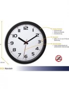 TFA Ceas analog silentios de perete cu capac din sticla cifre mari negru