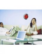 TFA Ceas de perete analog cu cadru din aluminiu fundal rosu