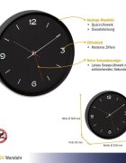TFA Ceas silentios de perete analog negru monocrom design minimalist