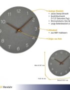 TFA Ceas silentios de precizie din lemn analog de perete design minimalist gri
