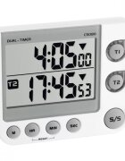 TFA Timer si cronometru digital dual 100 ore LED de avertizare memorie volum reglabil alb 38.2025