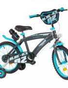 TOIMSA Bicicleta copii Blue Ice 16 inch cu roti ajutatoare si sticluta de apa cu suport frana de mana pe ambele roti de la 5 ani inaltimea intre 110-120 cm scaun si ghidon reglabile pe inaltime