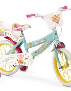 TOIMSA Bicicleta copii Peppa Pig Green 16 inch cu cosulet frontal si scaunel pentru papusi de la 5 ani inaltimea recomandata 110-120 cm scaun si ghidon reglabile roti ajutatoare detasabile