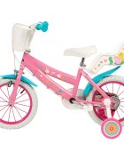 TOIMSA Bicicleta copii Peppa Pig Pink 16 inch cu cosulet frontal si scaunel pentru papusi de la 5 ani inaltimea recomandata 110-120 cm scaun si ghidon reglabile roti ajutatoare detasabile