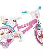 TOIMSA Bicicleta copii Peppa Pig Pink 16 inch cu cosulet frontal si scaunel pentru papusi de la 5 ani inaltimea recomandata 110-120 cm scaun si ghidon reglabile roti ajutatoare detasabile
