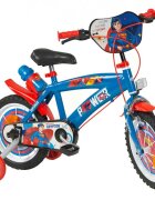 TOIMSA Bicicleta copii Superman 14 inch cu roti ajutatoare si sticluta de apa cu suport scaun si ghidon reglabile pe inaltime frana de mana pe ambele roti anvelope cu profil gros