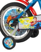 TOIMSA Bicicleta copii Superman 16 inch cu roti ajutatoare si sticluta de apa cu suportde la 5 ani inaltimea recomandata intre 110-120 cm scaun si ghidon reglabile pe inaltime