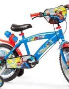 TOIMSA Bicicleta copii Superman 16 inch cu roti ajutatoare si sticluta de apa cu suportde la 5 ani inaltimea recomandata intre 110-120 cm scaun si ghidon reglabile pe inaltime