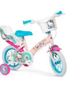 TOIMSA Bicicleta pentru copii Hello Kitty 12 inch varsta 3-5 ani inaltime 85-100 cm reglabila cos frontal si scaun pentru papusi roti ajutatoare