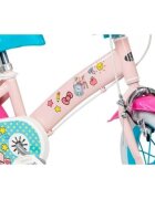 TOIMSA Bicicleta pentru copii Hello Kitty 12 inch varsta 3-5 ani inaltime 85-100 cm reglabila cos frontal si scaun pentru papusi roti ajutatoare