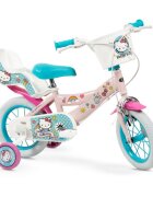 TOIMSA Bicicleta pentru copii Hello Kitty 12 inch varsta 3-5 ani inaltime 85-100 cm reglabila cos frontal si scaun pentru papusi roti ajutatoare