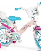 TOIMSA Bicicleta pentru fetite Hello Kitty 14 inch cu roti ajutatoare 2 cosulete frana de mana pe ambele roti scaun si ghidon reglabile pe inaltime