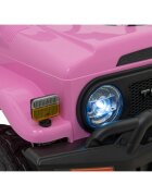 Toyota Masinuta electrica pentru copii FJ Cruiser 4x4 roz 90W cu telecomanda sunete suspensii lumini panou audio scaun piele si roti din spuma Eva