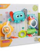 Toyz by Caretero Arcada senzoriala cu jucarii pentru caruciorpatutscaun auto copii Toyz Elephant cu zornaitori oglinda si jucarii gingivale prindere universala
