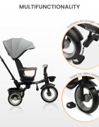 Toyz by Caretero Tricicleta pentru copii Toyz Saber Grey pliabila multifunctionala cu spatar reglabil si pozitie de somn copertina si maner parinte cu inaltime reglabila pana la 25 kg