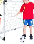 Trizand Poarta fotbal pentru copii pliabila usor de montat cu minge pompa si carlige de fixare incluse dimensiune 120 x 40 x 80 cm