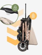Tulano Carucior sport copii Lagos 35 Beige Gold cu pliere compacta tip troller husa picioare impermeabila si suport pahar incluse roti pivotante cu suspensii integrate parasolar XXL greutate admisa 15 kg