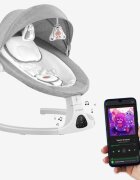 Tulano Leagan electric pentru copii Astrid Gri 35 cu Bluetooth senzor de miscare si telecomanda 5 viteze de leganarepliabil compact capotina reglabila cu plasa insecte