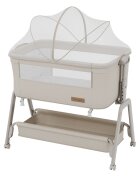 Tulano Patut Co-sleeper 3-in-1 50 Dream Beige pliabil inaltime reglabila functie anti-reflux saltea si plasa insecte incluse roti cu blocare fixare pat parinti cu centuri de ancorare material textil premium