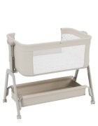 Tulano Patut Co-sleeper 3-in-1 50 Dream Beige pliabil inaltime reglabila functie anti-reflux saltea si plasa insecte incluse roti cu blocare fixare pat parinti cu centuri de ancorare material textil premium
