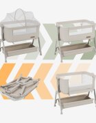 Tulano Patut Co-sleeper 3-in-1 50 Dream Beige pliabil inaltime reglabila functie anti-reflux saltea si plasa insecte incluse roti cu blocare fixare pat parinti cu centuri de ancorare material textil premium