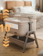Tulano Patut Co-sleeper 3-in-1 50 Dream Beige pliabil inaltime reglabila functie anti-reflux saltea si plasa insecte incluse roti cu blocare fixare pat parinti cu centuri de ancorare material textil premium