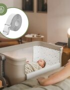 Tulano Patut Co-sleeper 3-in-1 50 Dream Beige pliabil inaltime reglabila functie anti-reflux saltea si plasa insecte incluse roti cu blocare fixare pat parinti cu centuri de ancorare material textil premium