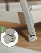 Tulano Patut Co-sleeper 3-in-1 50 Dream Beige pliabil inaltime reglabila functie anti-reflux saltea si plasa insecte incluse roti cu blocare fixare pat parinti cu centuri de ancorare material textil premium
