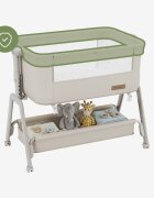 Tulano Patut Co-sleeper 3-in-1 50 Dream Beige pliabil inaltime reglabila functie anti-reflux saltea si plasa insecte incluse roti cu blocare fixare pat parinti cu centuri de ancorare material textil premium