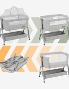 Tulano Patut Co-sleeper 3-in-1 50 Dream Light Grey pliabil inaltime reglabila functie anti-reflux saltea si plasa insecte incluse roti cu blocare fixare pat parinti cu centuri de ancorare material textil premium